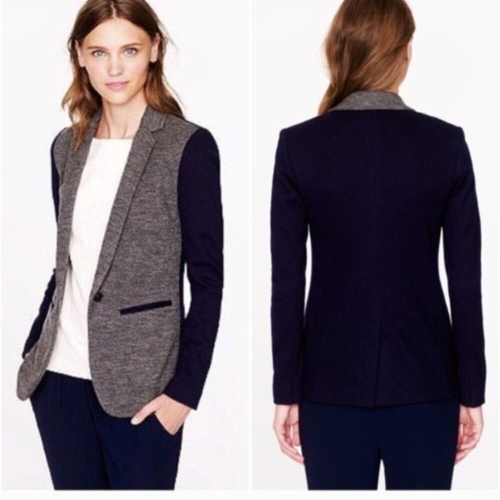 J crew Women's Vintage Wool Blend Colorblocked Slim Fit Blazer size 00